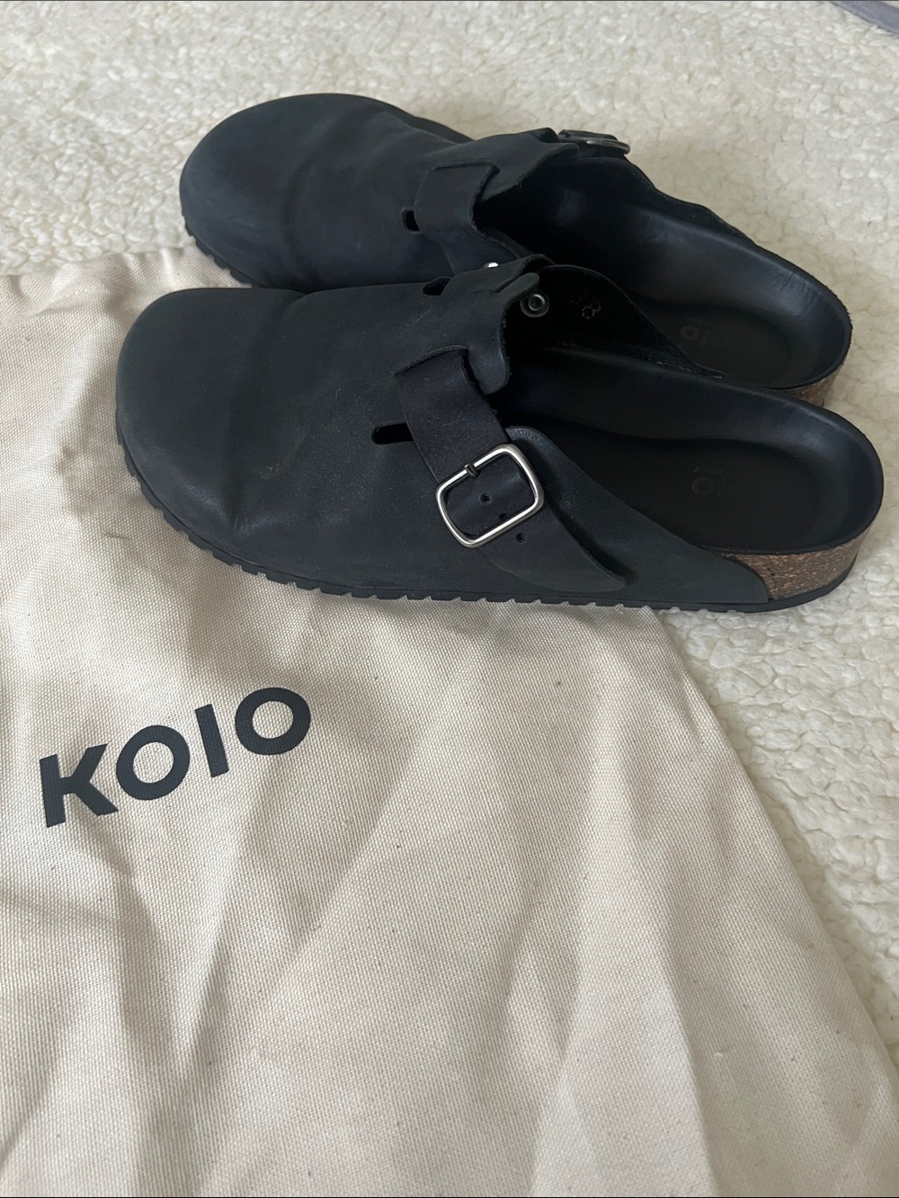 NWOT KOIO Women’s Black Slip-On Italian Leather Mule Shoes, Size 7.5-8, EU38
